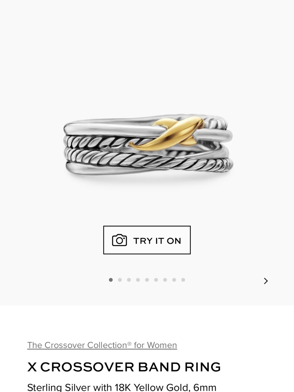 David Yurman Sterling Silver cable twist ring with 18K Gold X Accent - Picture 5 of 15